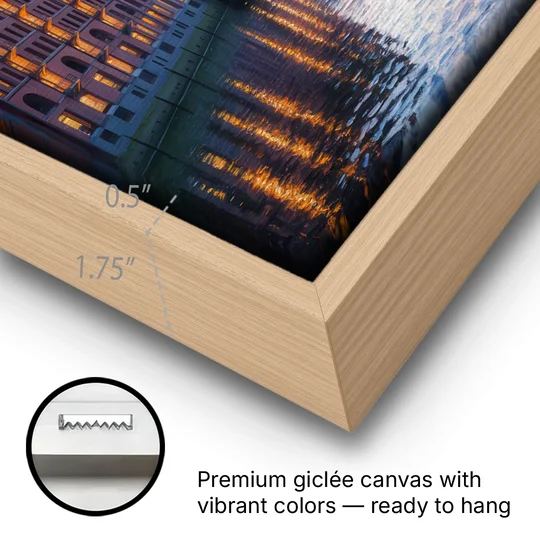 Speicherstadt Dreams - Oak Framed Canvas Wall Art - Gallery Wrap Corner