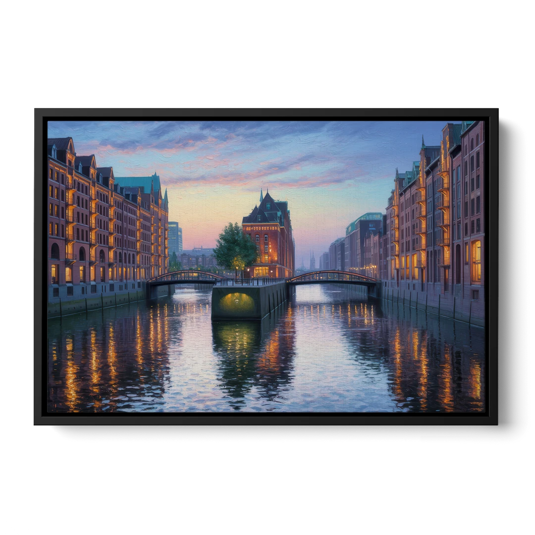 Speicherstadt Dreams - Black Framed Canvas Wall Art - Front