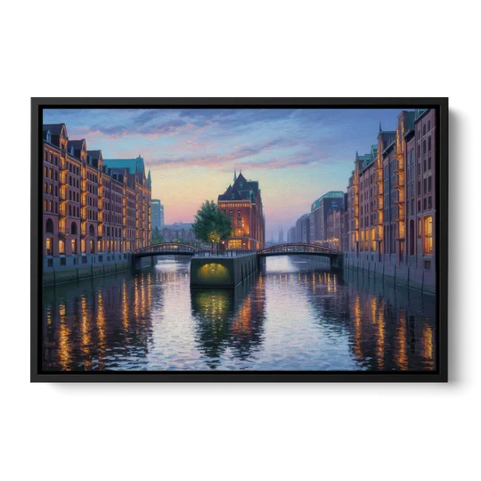 Speicherstadt Dreams - Black Framed Canvas Wall Art - Front
