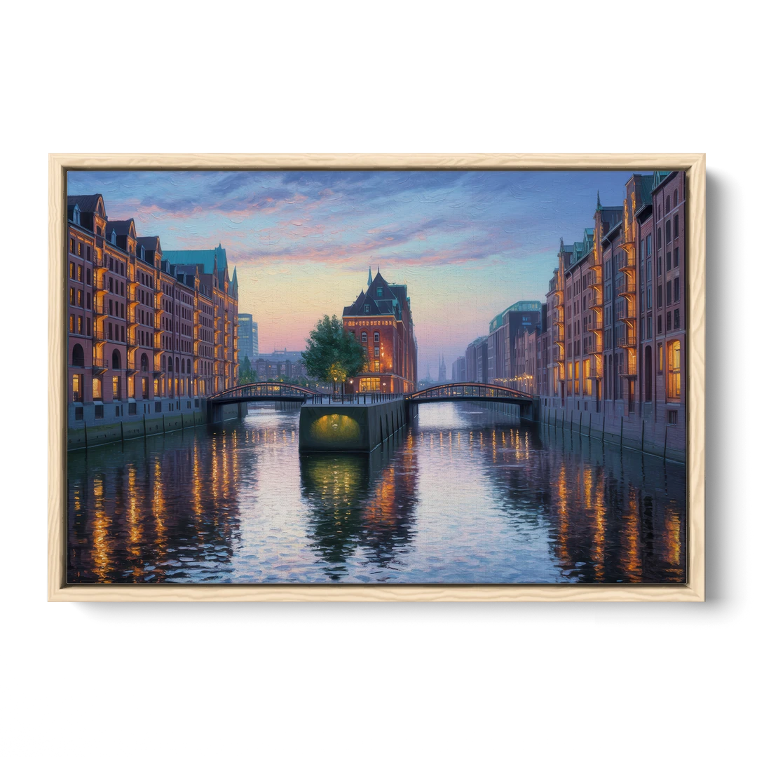 Speicherstadt Dreams - Oak Framed Canvas Wall Art - Front
