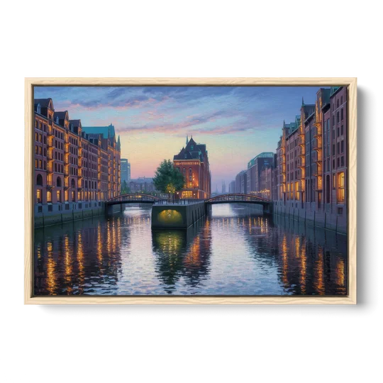 Speicherstadt Dreams - Oak Framed Canvas Wall Art - Front