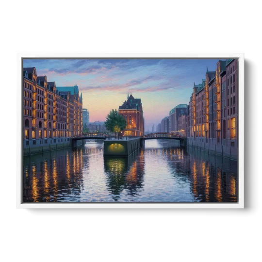 Speicherstadt Dreams - White Framed Canvas Wall Art - Front