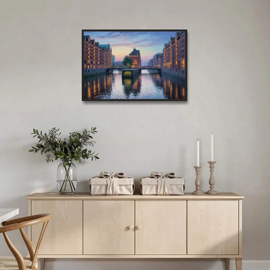 Speicherstadt Dreams - Black Framed Canvas Wall Art - Coffee Table - 36x24