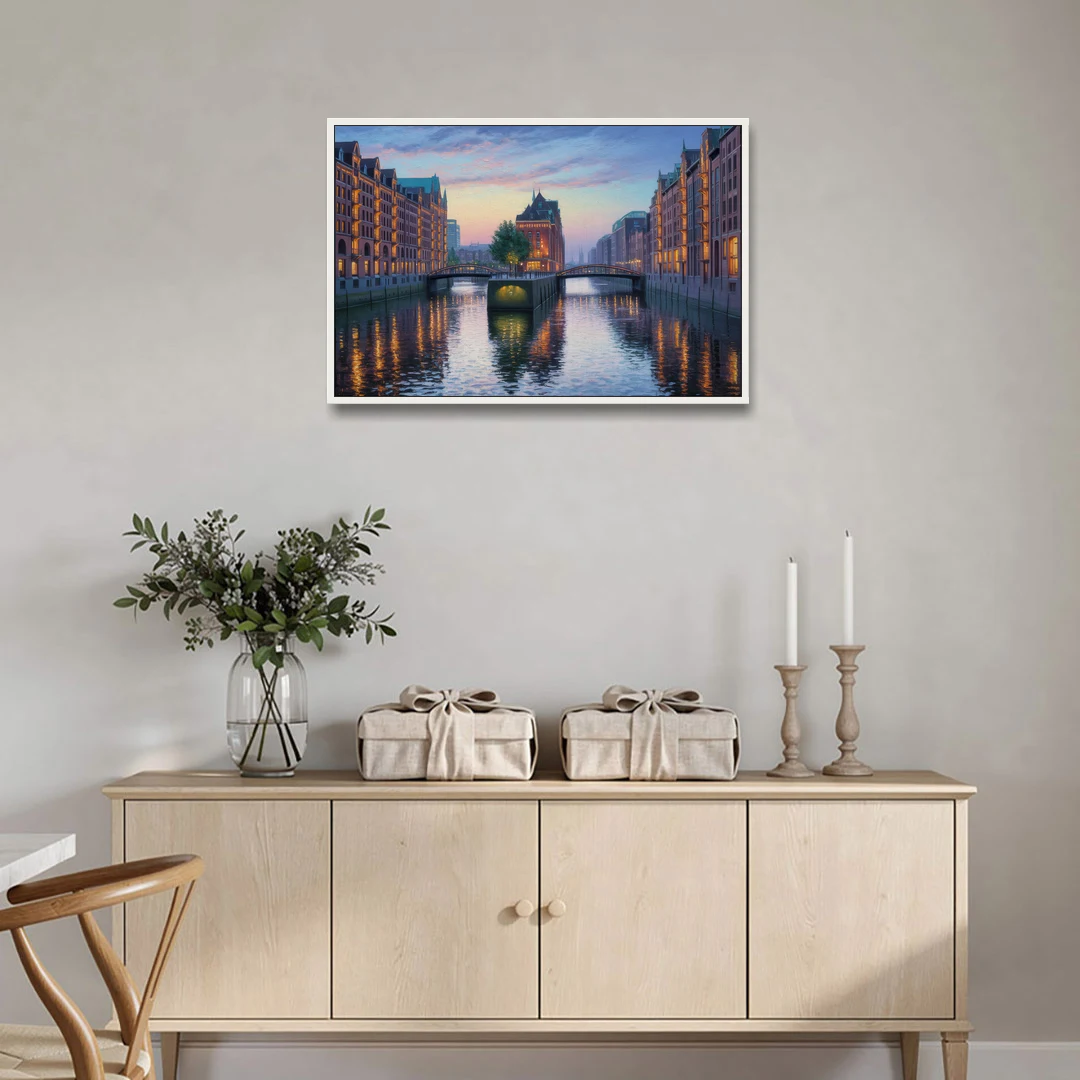 Speicherstadt Dreams - White Framed Canvas Wall Art - Coffee Table - 36x24