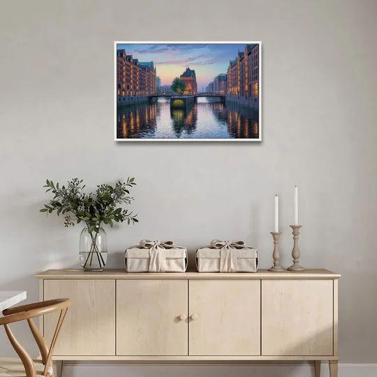 Speicherstadt Dreams - White Framed Canvas Wall Art - Coffee Table - 36x24