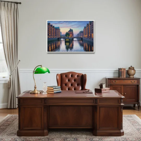 Speicherstadt Dreams - White Framed Canvas Wall Art - Office - 36x24