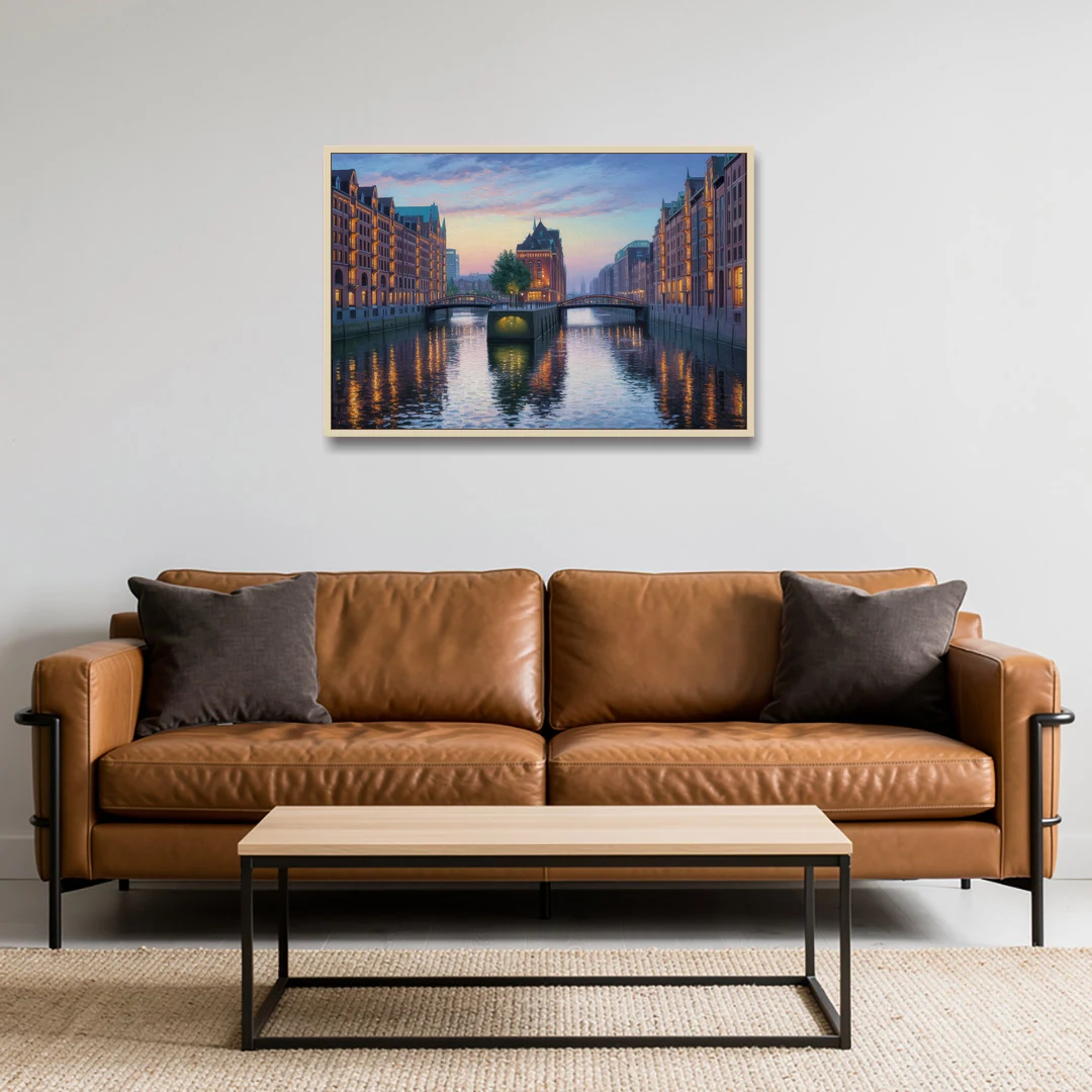 Speicherstadt Dreams - Oak Framed Canvas Wall Art - Sofa - 36x24