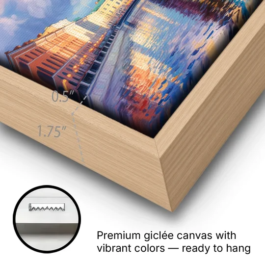 Spilled Blood Splendor - Oak Framed Canvas Wall Art - Gallery Wrap Corner
