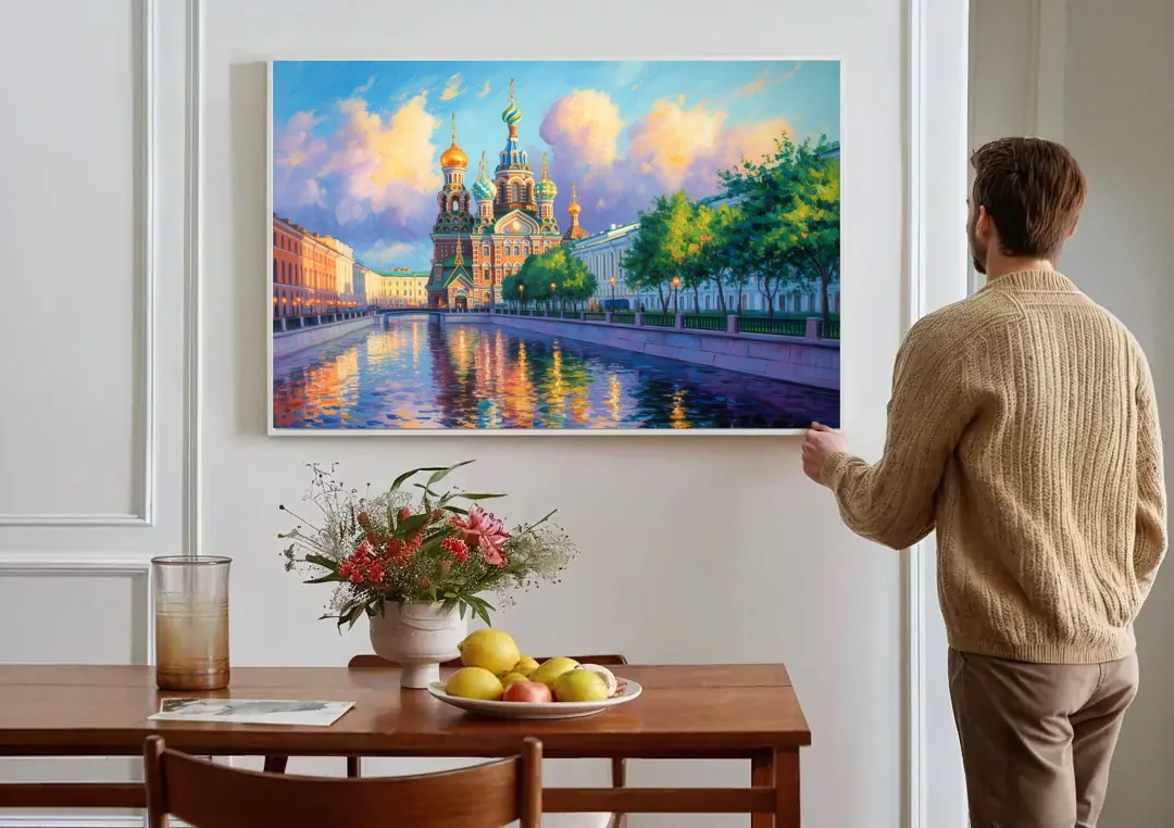 Spilled Blood Splendor canvas wall art above a dining table