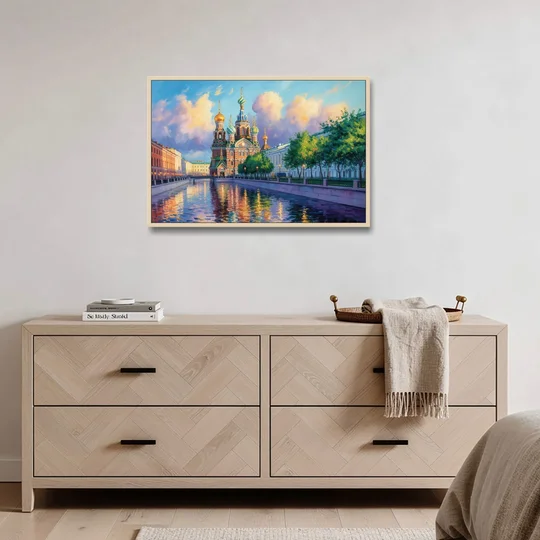 Spilled Blood Splendor - Oak Framed Canvas Wall Art - Coffee Table - 36x24