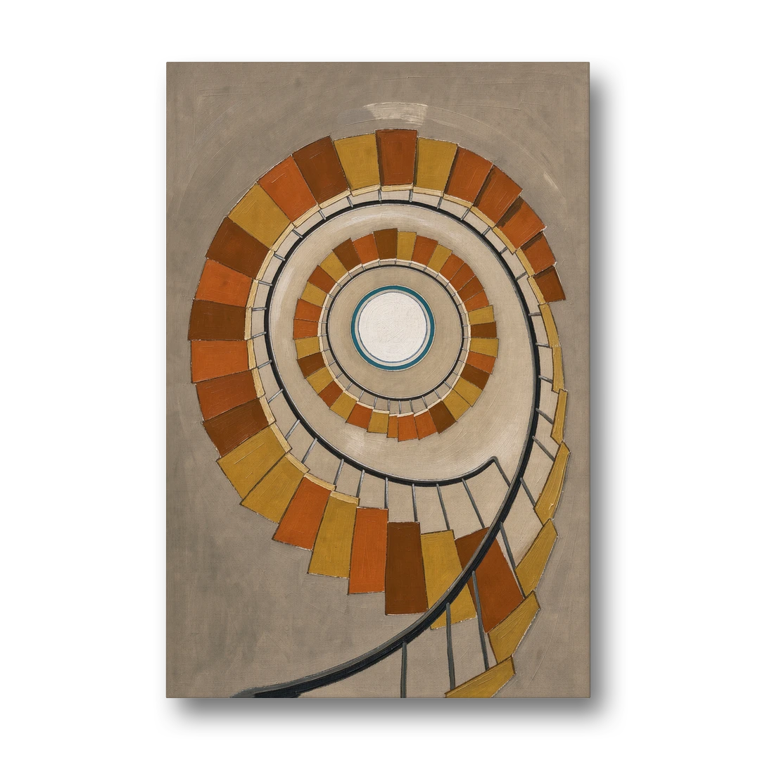 Spiral Staircase Art Rising to a Round Skylight - Canvas Wall Art - Front