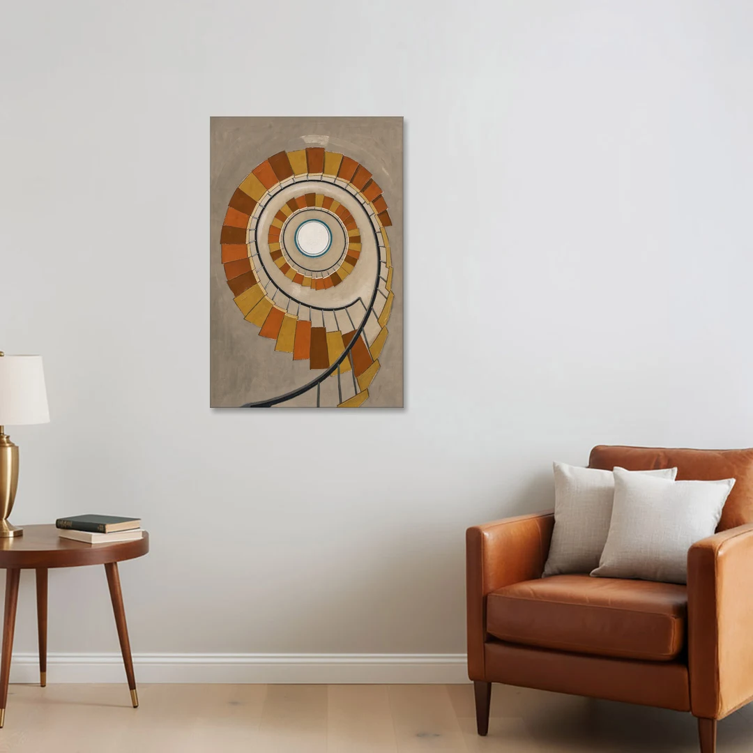 Spiral Staircase Art Rising to a Round Skylight - Canvas Wall Art - Sofa - 24x36