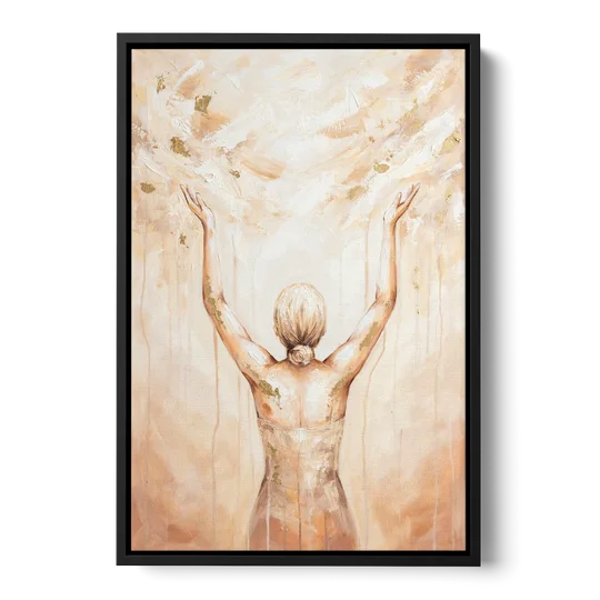 Spiritual Wall Art Sun Salutation in Ivory Light - Black Framed Canvas Wall Art - Front
