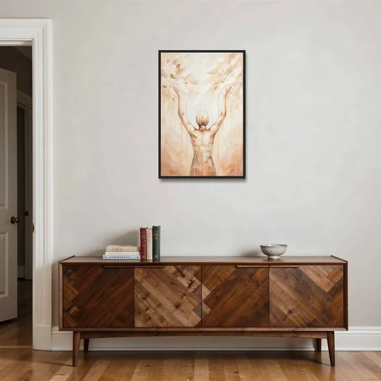 Spiritual Wall Art Sun Salutation in Ivory Light - Black Framed Canvas Wall Art - Coffee Table - 24x36