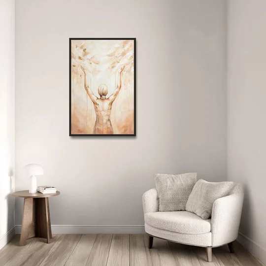 Spiritual Wall Art Sun Salutation in Ivory Light - Black Framed Canvas Wall Art - Sofa - 24x36