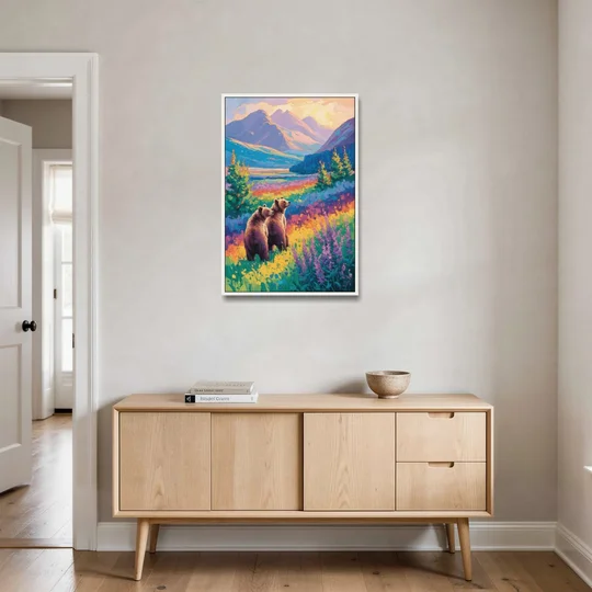 Splendid Bear Mountain Vista - White Framed Canvas Wall Art - Coffee Table - 24x36