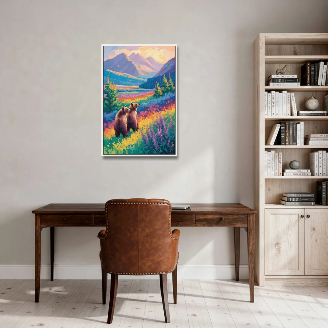 Splendid Bear Mountain Vista - White Framed Canvas Wall Art - Office - 24x36