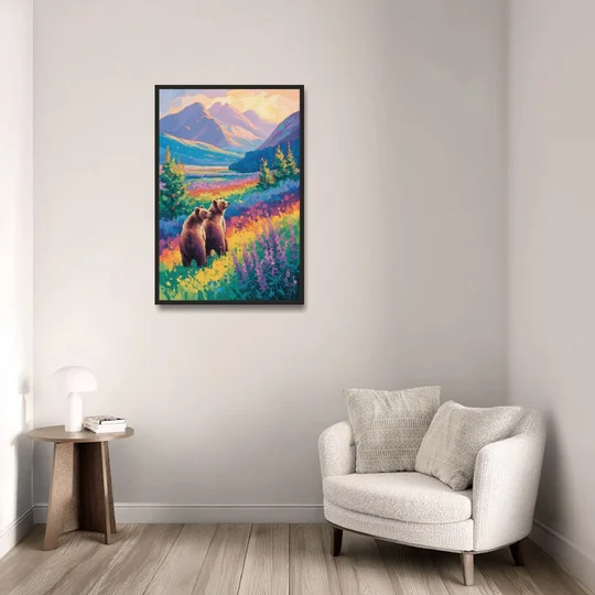 Splendid Bear Mountain Vista - Black Framed Canvas Wall Art - Sofa - 24x36