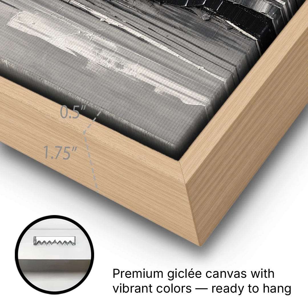 Split Black Column for a Men's Office - Oak Framed Canvas Wall Art - Gallery Wrap Corner