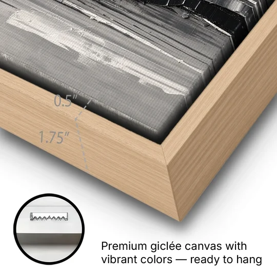 Split Black Column for a Men's Office - Oak Framed Canvas Wall Art - Gallery Wrap Corner