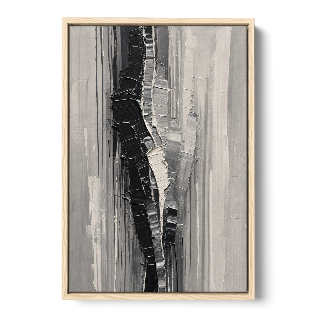 Split Black Column for a Men's Office - Oak Framed Canvas Wall Art - Front