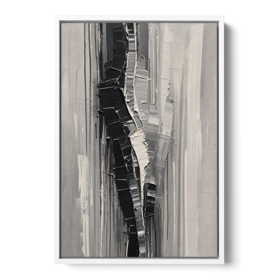 Split Black Column for a Men's Office - White Framed Canvas Wall Art - Front
