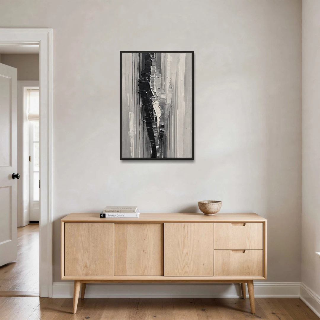 Split Black Column for a Men's Office - Black Framed Canvas Wall Art - Coffee Table - 24x36
