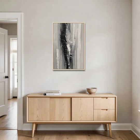 Split Black Column for a Men's Office - Oak Framed Canvas Wall Art - Coffee Table - 24x36