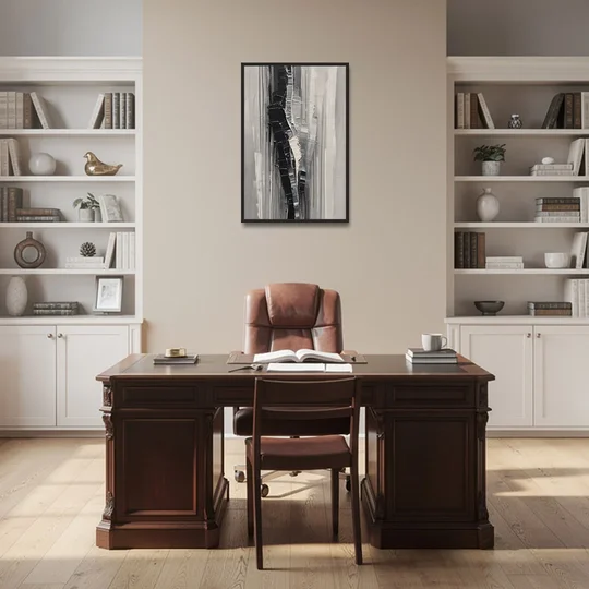 Split Black Column for a Men's Office - Black Framed Canvas Wall Art - Office - 24x36
