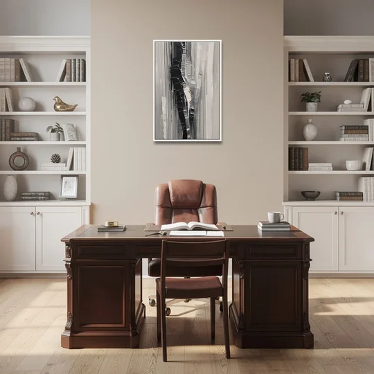 Split Black Column for a Men's Office - White Framed Canvas Wall Art - Office - 24x36