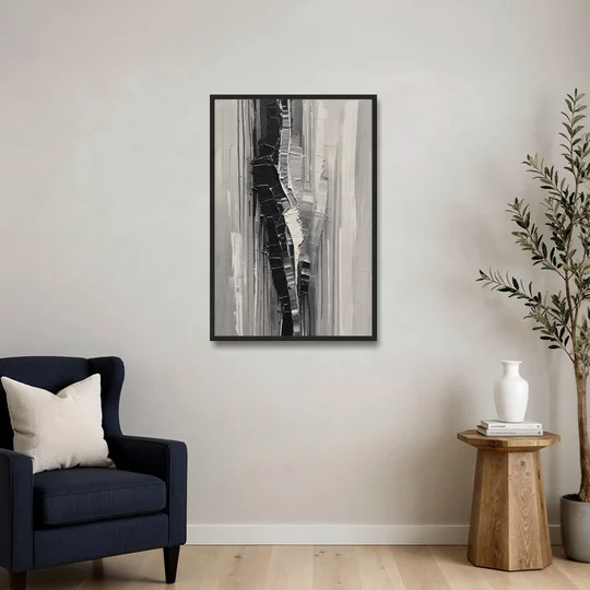 Split Black Column for a Men's Office - Black Framed Canvas Wall Art - Sofa - 24x36