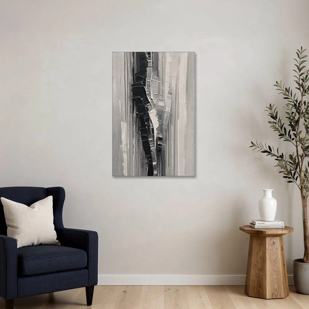 Split Black Column for a Men's Office - Canvas Wall Art - Sofa - 24x36