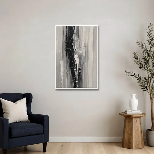 Split Black Column for a Men's Office - White Framed Canvas Wall Art - Sofa - 24x36