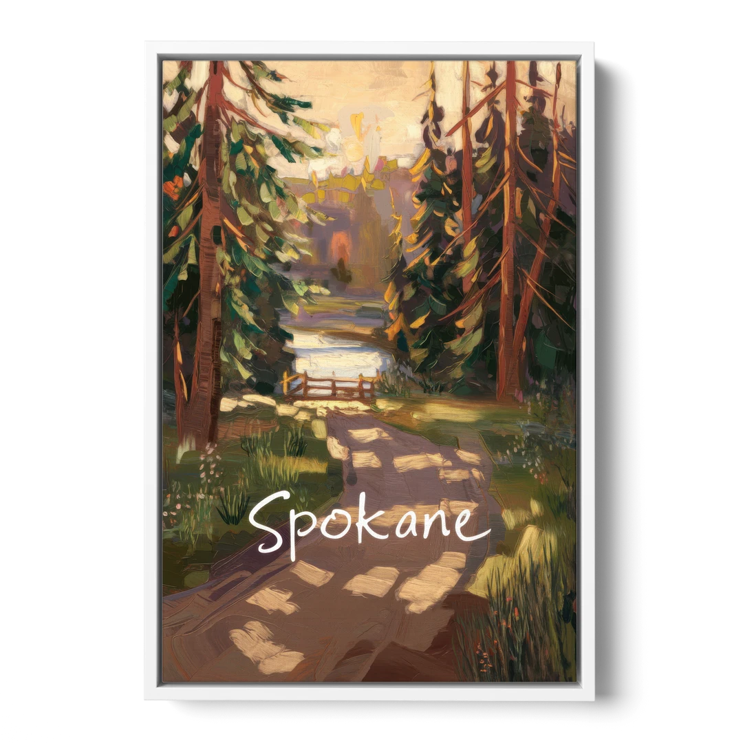Spokane Nature Trails - White Framed Canvas Wall Art - Front
