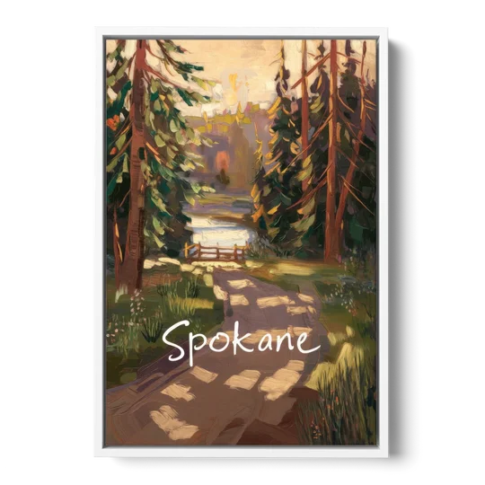 Spokane Nature Trails - White Framed Canvas Wall Art - Front