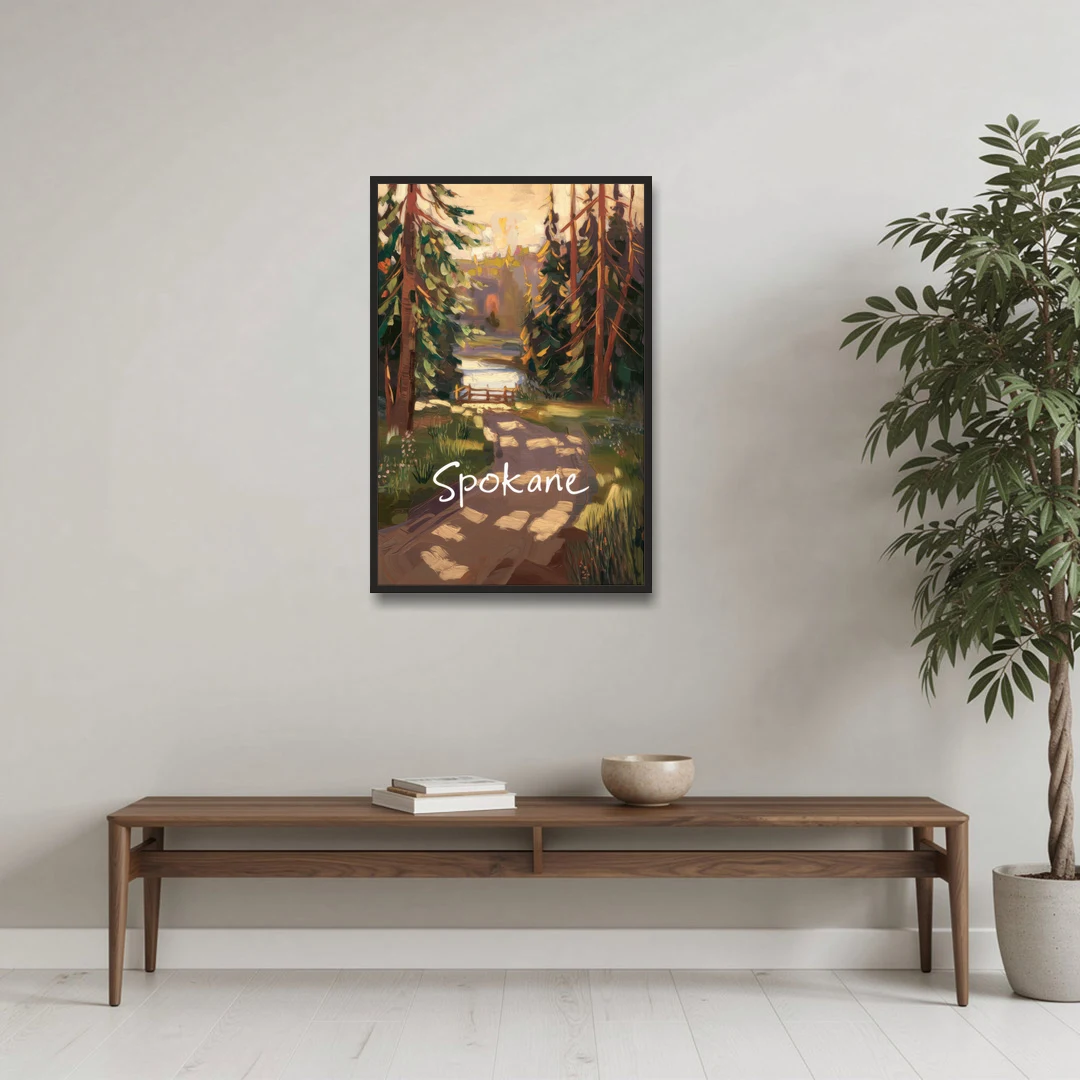 Spokane Nature Trails - Black Framed Canvas Wall Art - Coffee Table - 24x36
