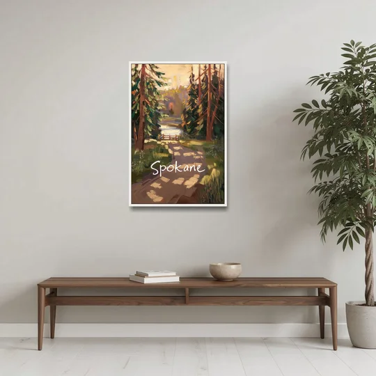 Spokane Nature Trails - White Framed Canvas Wall Art - Coffee Table - 24x36