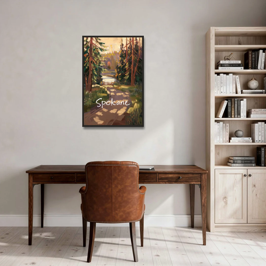 Spokane Nature Trails - Black Framed Canvas Wall Art - Office - 24x36