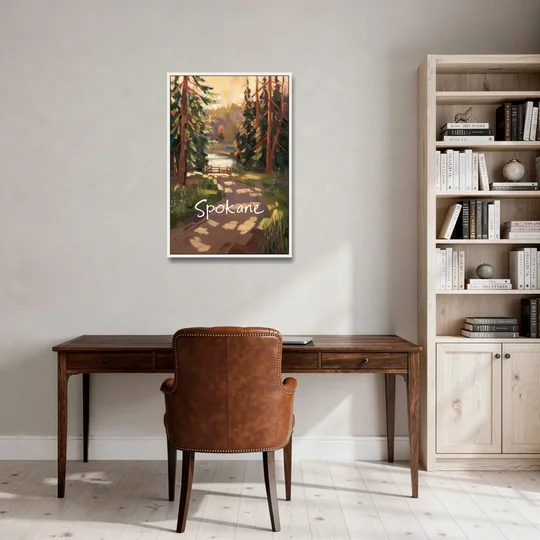 Spokane Nature Trails - White Framed Canvas Wall Art - Office - 24x36