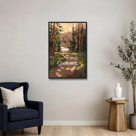 Spokane Nature Trails - Black Framed Canvas Wall Art - Sofa - 24x36