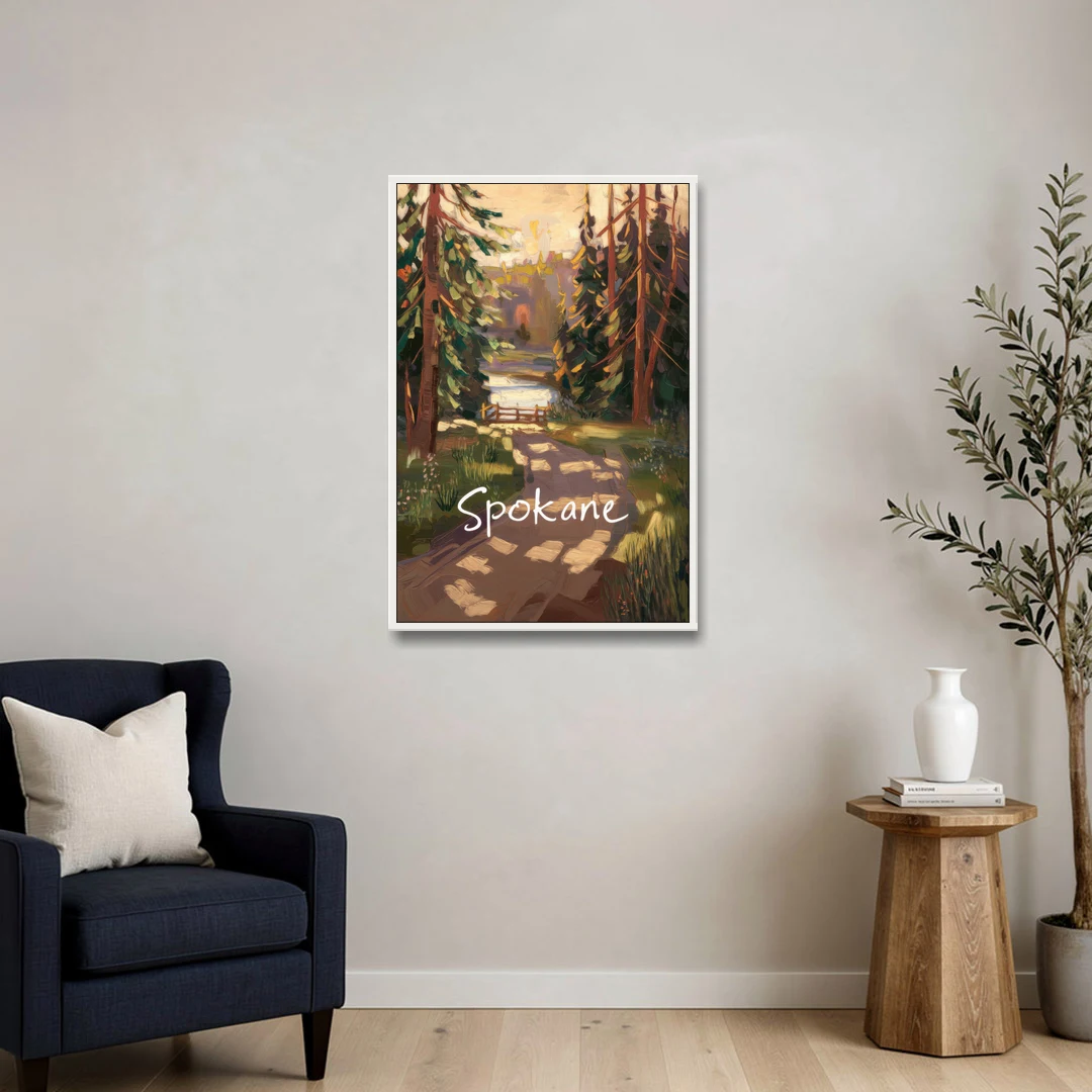 Spokane Nature Trails - White Framed Canvas Wall Art - Sofa - 24x36