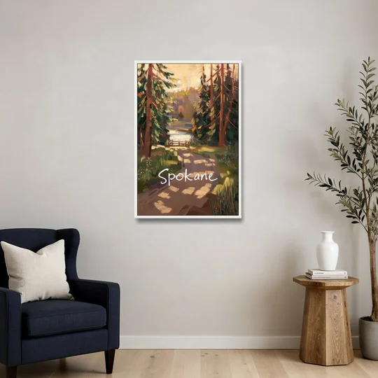 Spokane Nature Trails - White Framed Canvas Wall Art - Sofa - 24x36