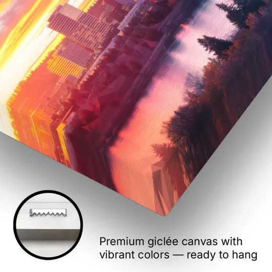 Spokane Skyline Sunset - Canvas Wall Art - Gallery Wrap Corner