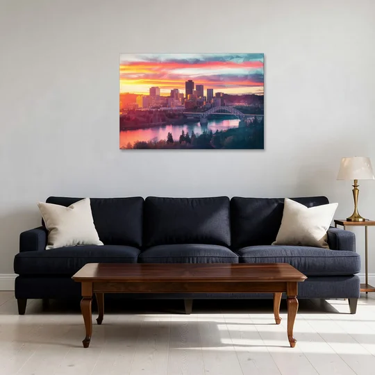 Spokane Skyline Sunset - Canvas Wall Art - Sofa - 36x24