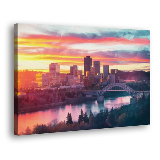 Spokane Skyline Sunset - Canvas Wall Art - Side