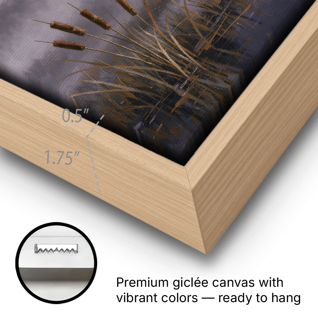 Spooky Halloween Canvas of a Moonlit Marsh - Oak Framed Canvas Wall Art - Gallery Wrap Corner
