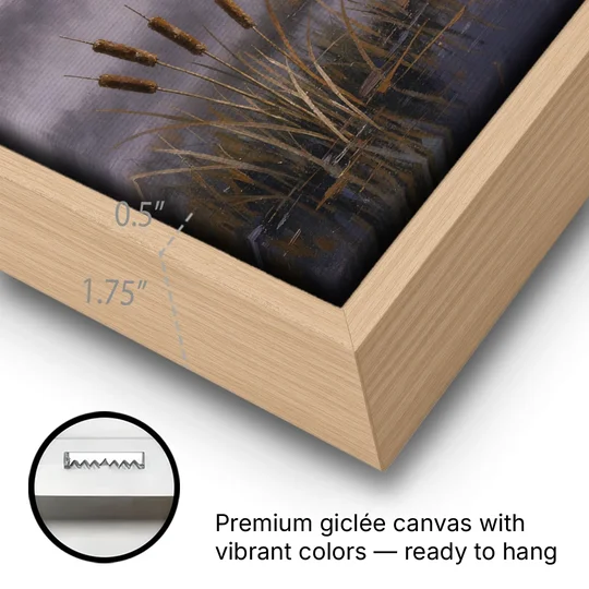 Spooky Halloween Canvas of a Moonlit Marsh - Oak Framed Canvas Wall Art - Gallery Wrap Corner