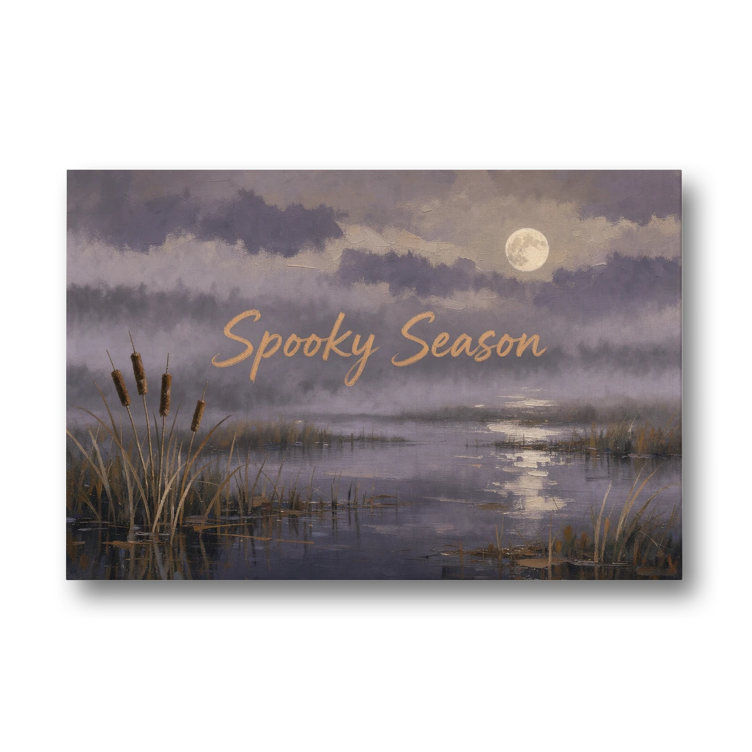 Spooky Halloween Canvas of a Moonlit Marsh - Canvas Wall Art - Front