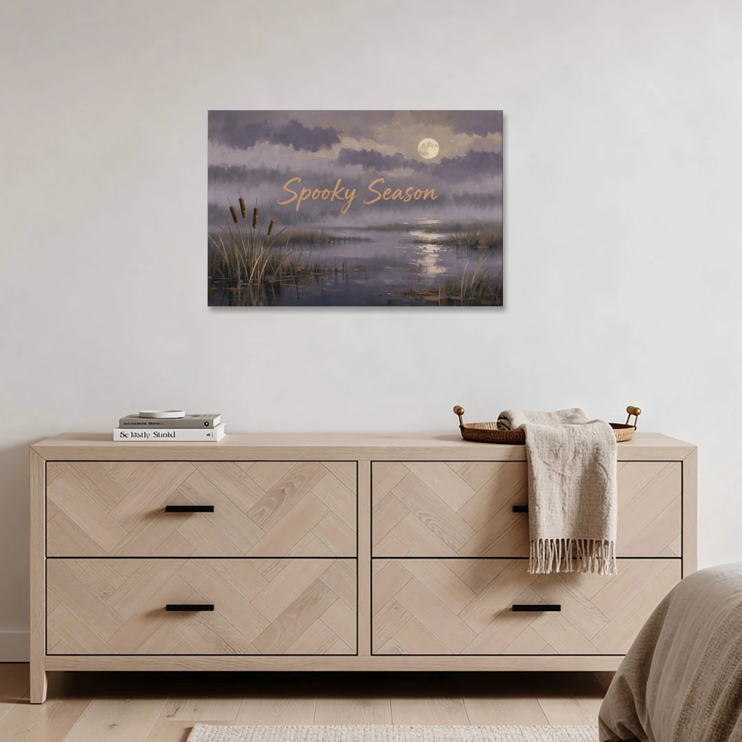 Spooky Halloween Canvas of a Moonlit Marsh - Canvas Wall Art - Coffee Table - 36x24