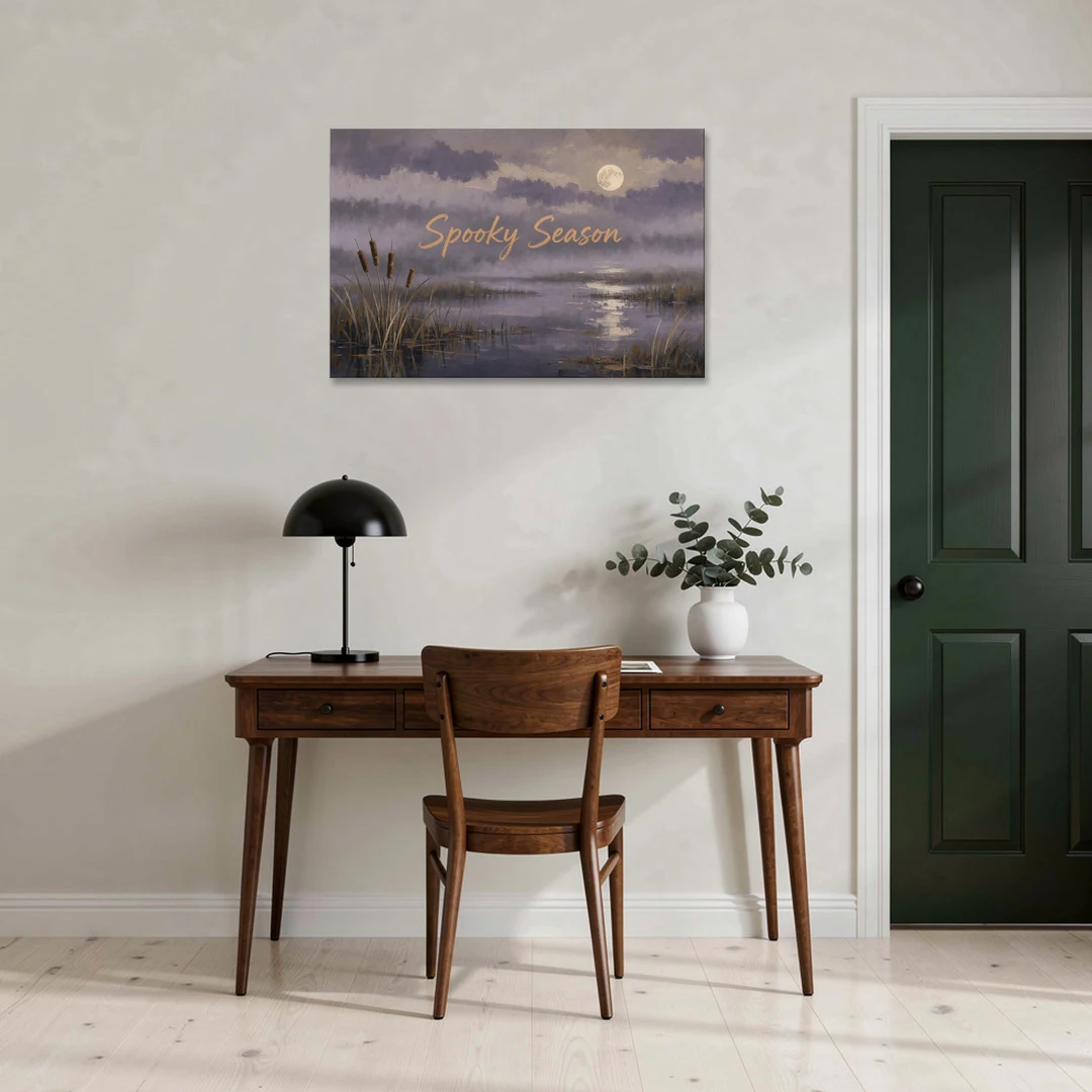 Spooky Halloween Canvas of a Moonlit Marsh - Canvas Wall Art - Office - 36x24